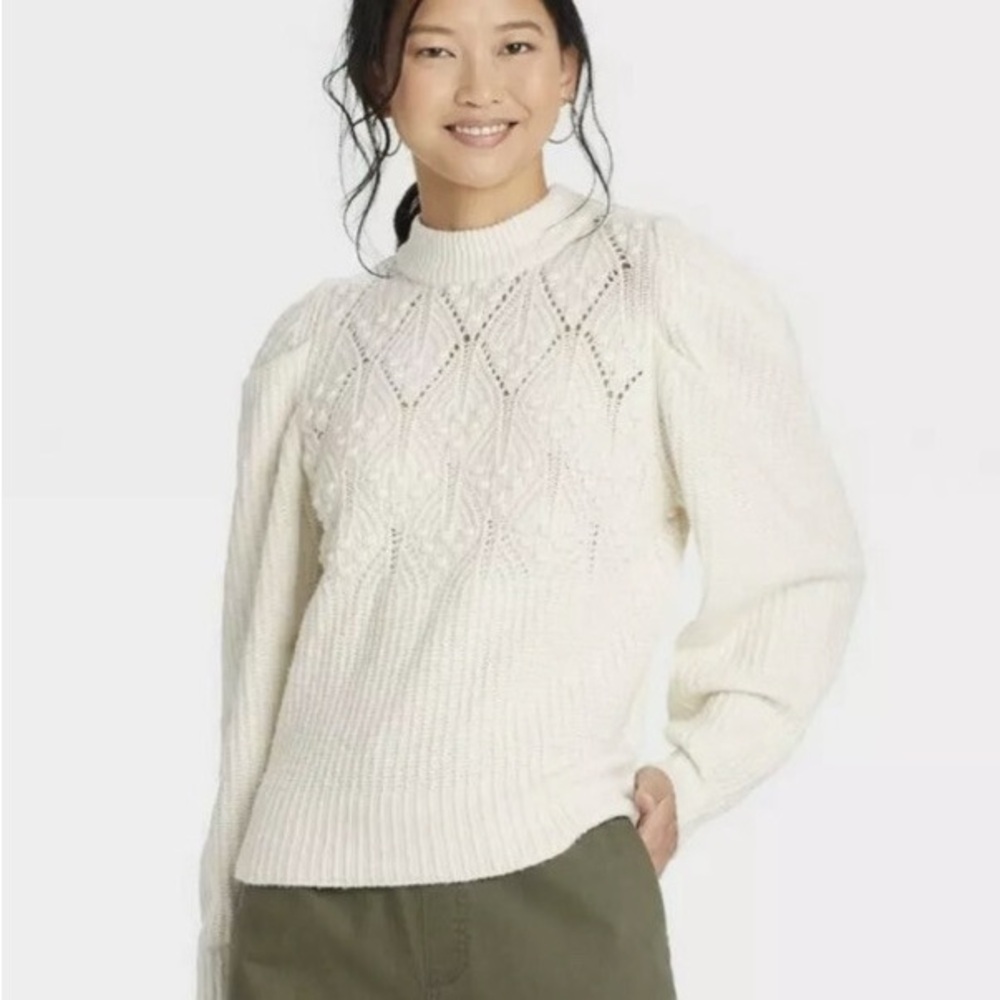 a new day Cream Puff Sleeve Knit Sweater Size Small